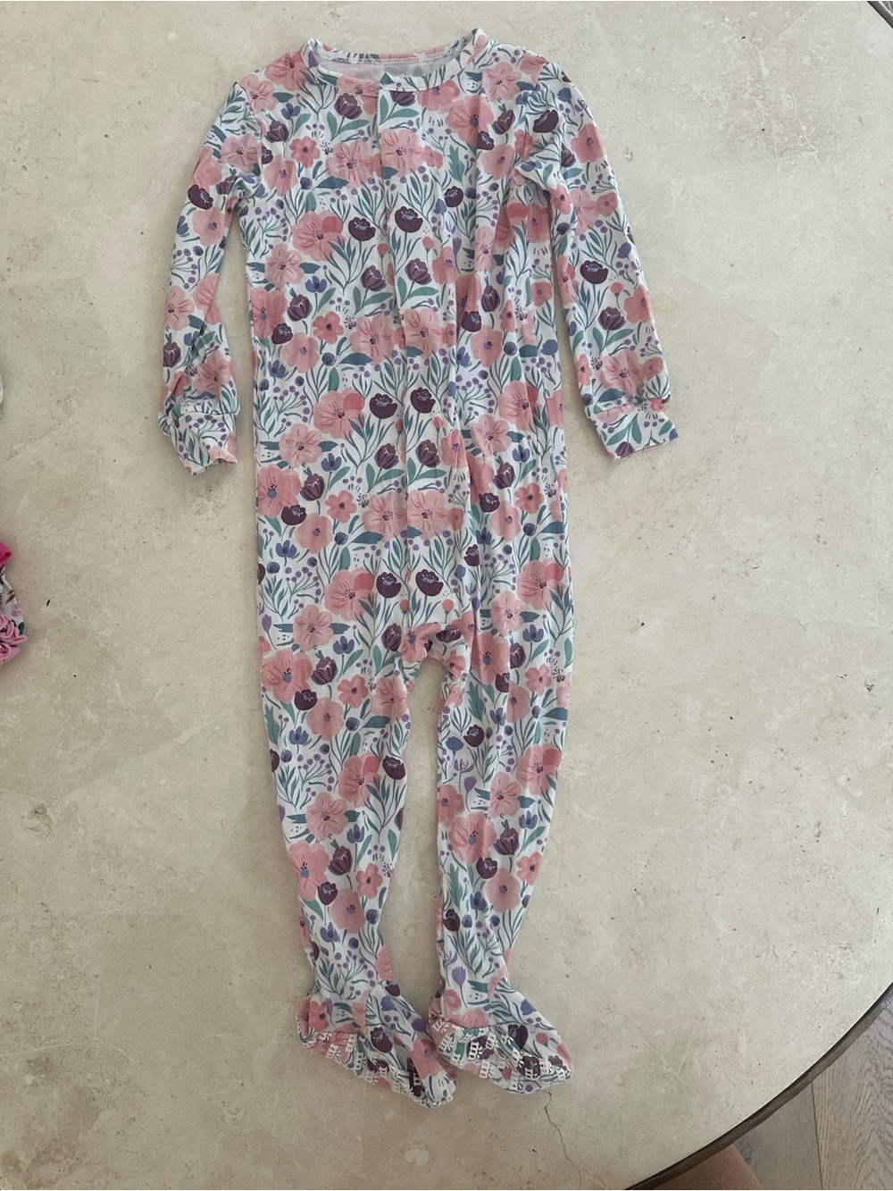 Magnetic me Floral Print Kids One-Piece Pajama - Pink & Purple